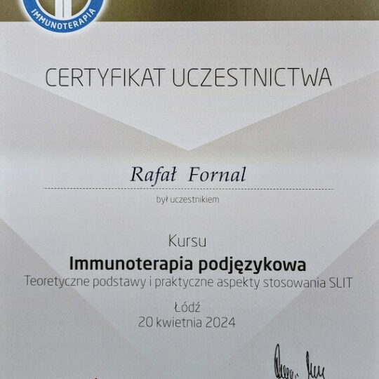 certyfikat immunoterapia podjezykowa